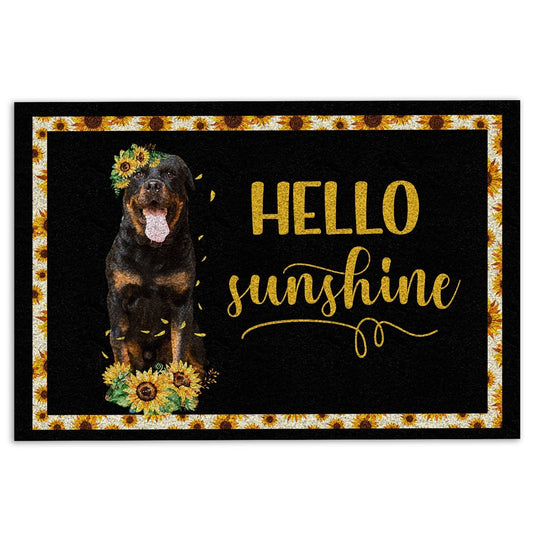 Rottweiler Welcome Doormat, Rottweiler Hello Sunflower Floral For Dog Lover Black Welcome Doormat, Indoor Outdoor Doormat Home Decor