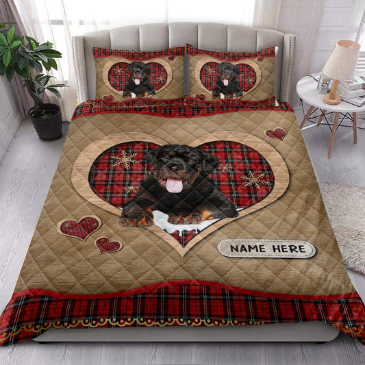 Rottweilermas Heart Red Plaid Bedding Set, Christmas Beddings, Xmas Bedding Sets