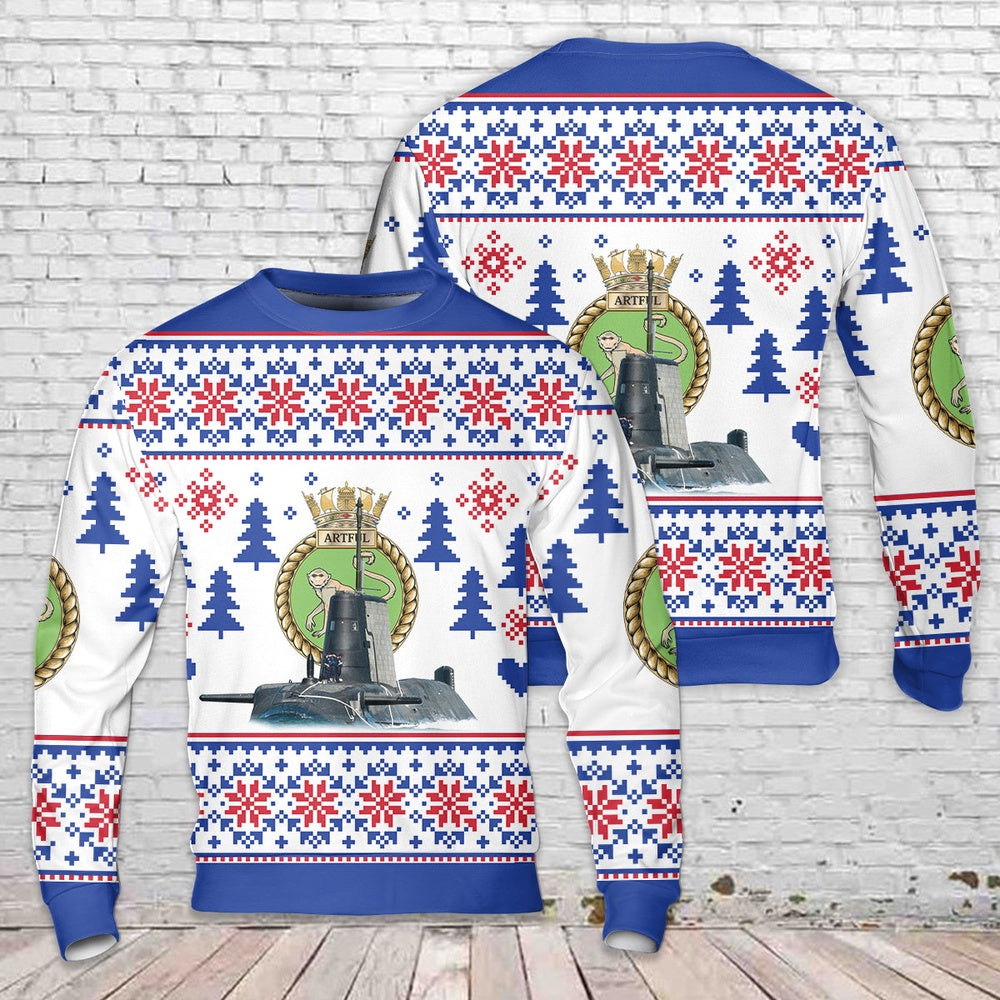 Royal Navy HMS Artful (S121) Astute-class nuclear-powered fleet submarine Christmas Sweater, Christmas Ugly Sweater, Sweater Xmas, Ugly Sweater