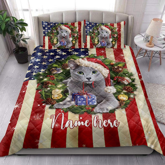 Russian Cat Wearingmas Hat Wreath Bedding Set, Christmas Beddings, Xmas Bedding Sets