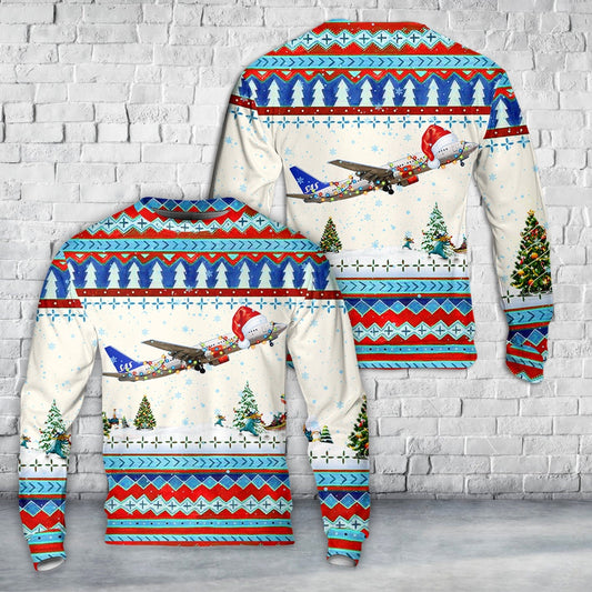 SAS Scandinavian Airlines Boeing 737-800 Christmas AOP Sweater, Christmas Ugly Sweater, Sweater Xmas, Ugly Sweater