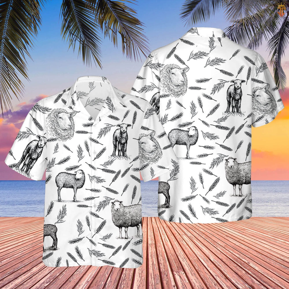 SHEEP PATTERN All Printed Hawaiian Shirt, Farm Hawaiian Shirt, Farmer Hawaii