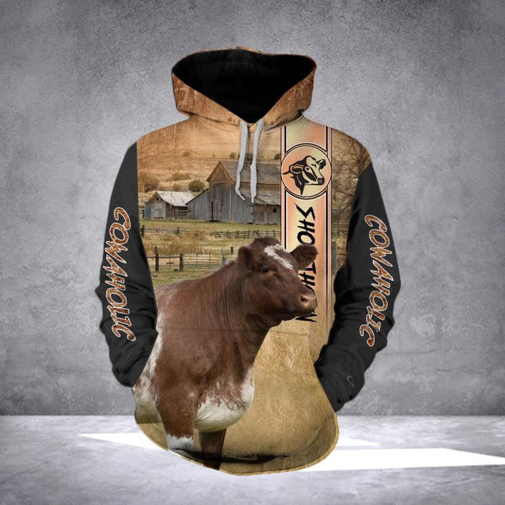 SHORTHORN CATTLE RANCH GRASS All Over Printed Hoodie, Farmer Hoodie, Farm Themed Shirts, Farm Tee Shirts