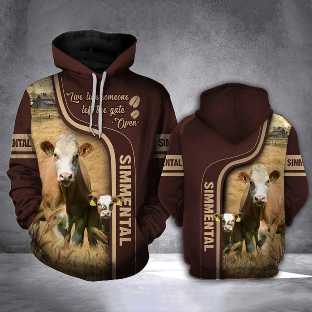 SIMMENTAL CATTLE All Over Printed Hoodie, Farmer Hoodie, Farm Themed Shirts, Farm Tee Shirts