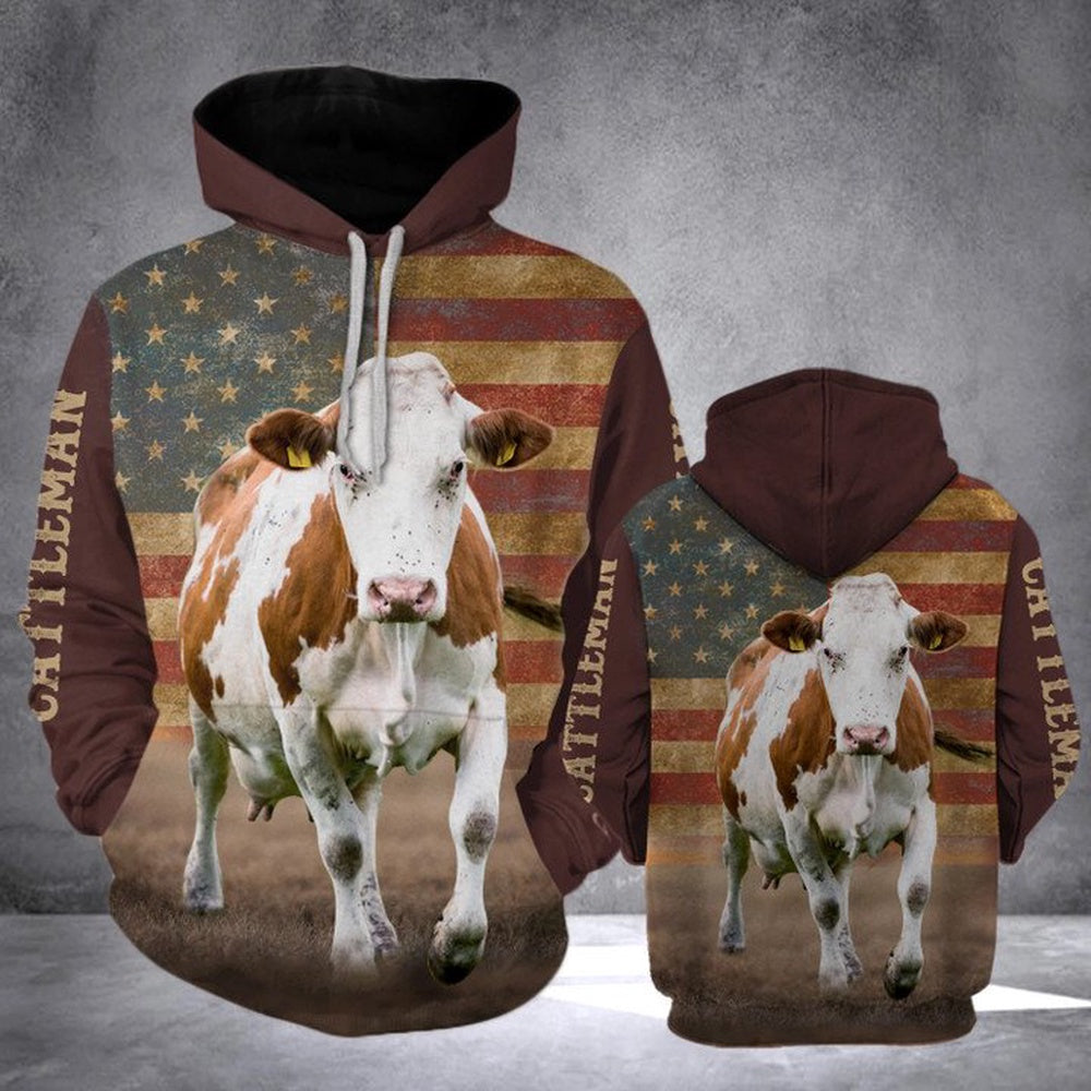 SIMMENTAL CATTLE FLAG All Over Printed Hoodie, Farmer Hoodie, Farm Themed Shirts, Farm Tee Shirts