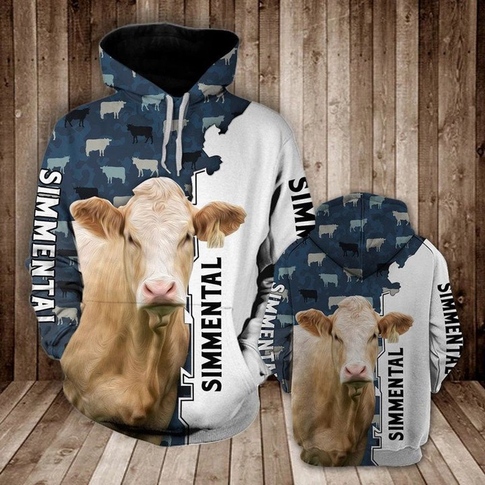 SIMMENTAL HALF CAMO All Over Printed Hoodie, Farmer Hoodie, Farm Themed Shirts, Farm Tee Shirts