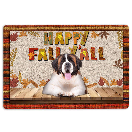 Saint Bernard Welcome Doormat, Saint Bernard Dog Happy Fall Y'all Pumpkin Spice Maple Leaf Welcome Doormat, Pets Home Decor Door Mat