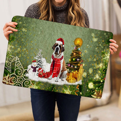 Saint Bernard Welcome Doormat, Saint Bernard Merry Christmas Snow Christmas Tree Xmas Holidays Welcome Doormat, Pets Home Decor Door Mat