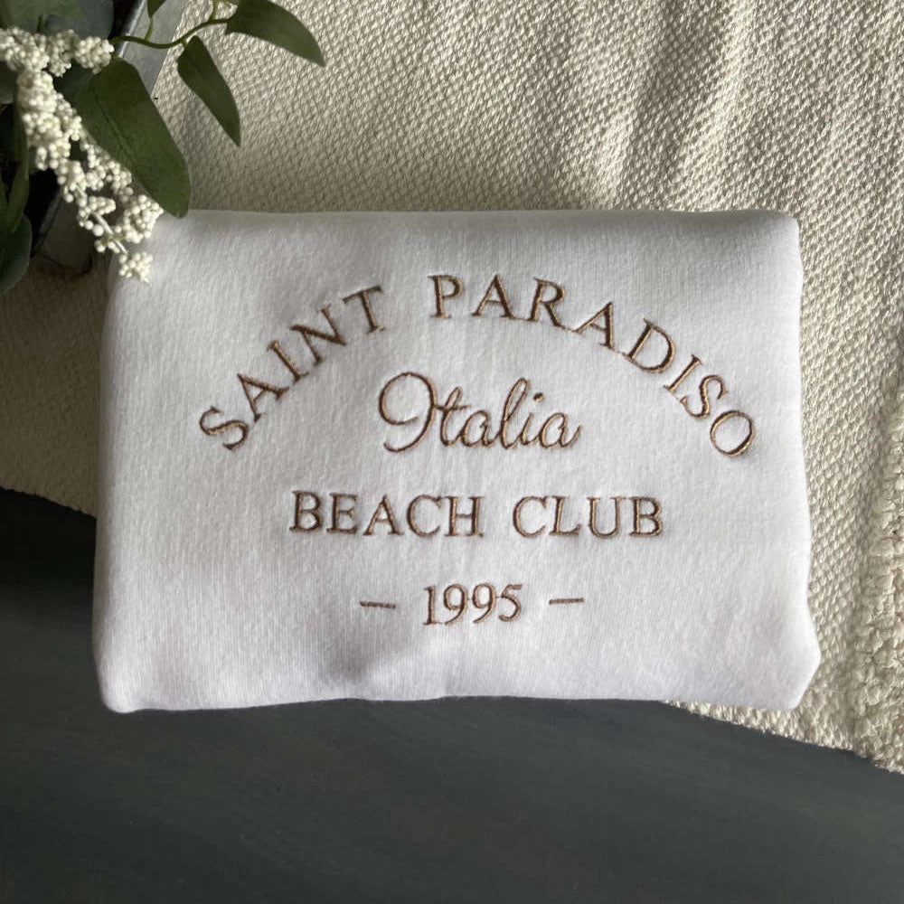 Saint Paradiso Beach Club Italy Embroidered Sweatshirt Gift For Family, Christmas Embroidered, Christmas Gifts
