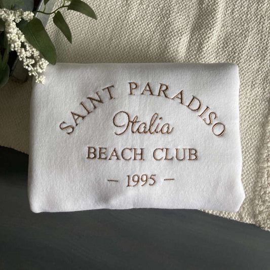 Saint Paradiso Beach Club Italy Embroidered Sweatshirt Gift For Family, Christmas Embroidered, Christmas Gifts