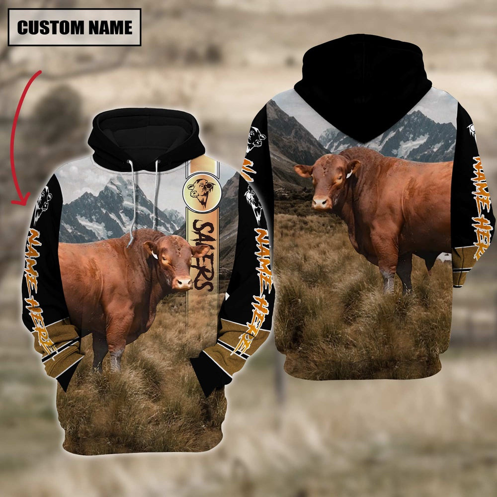 Salers Cattle 3D Customized Hoodie, Farmer Hoodie, Custom Farm Shirts, Farmer T Shirt