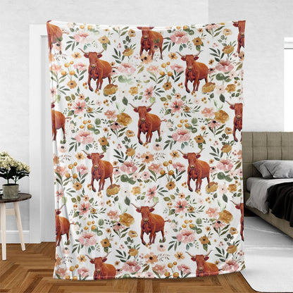 Salers Floral Pattern Blanket, Farm Blanket, Farm Animal Blanket