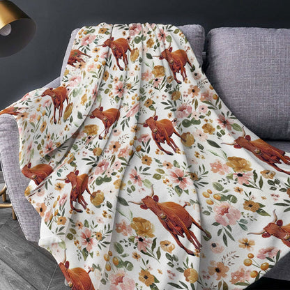 Salers Floral Pattern Blanket, Farm Blanket, Farm Animal Blanket