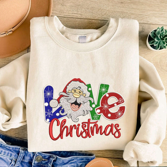 Santa Christmas Embroidered Sweatshirt 2D Crewneck Sweatshirt Gift For Family, Christmas Embroidered, Christmas Gifts