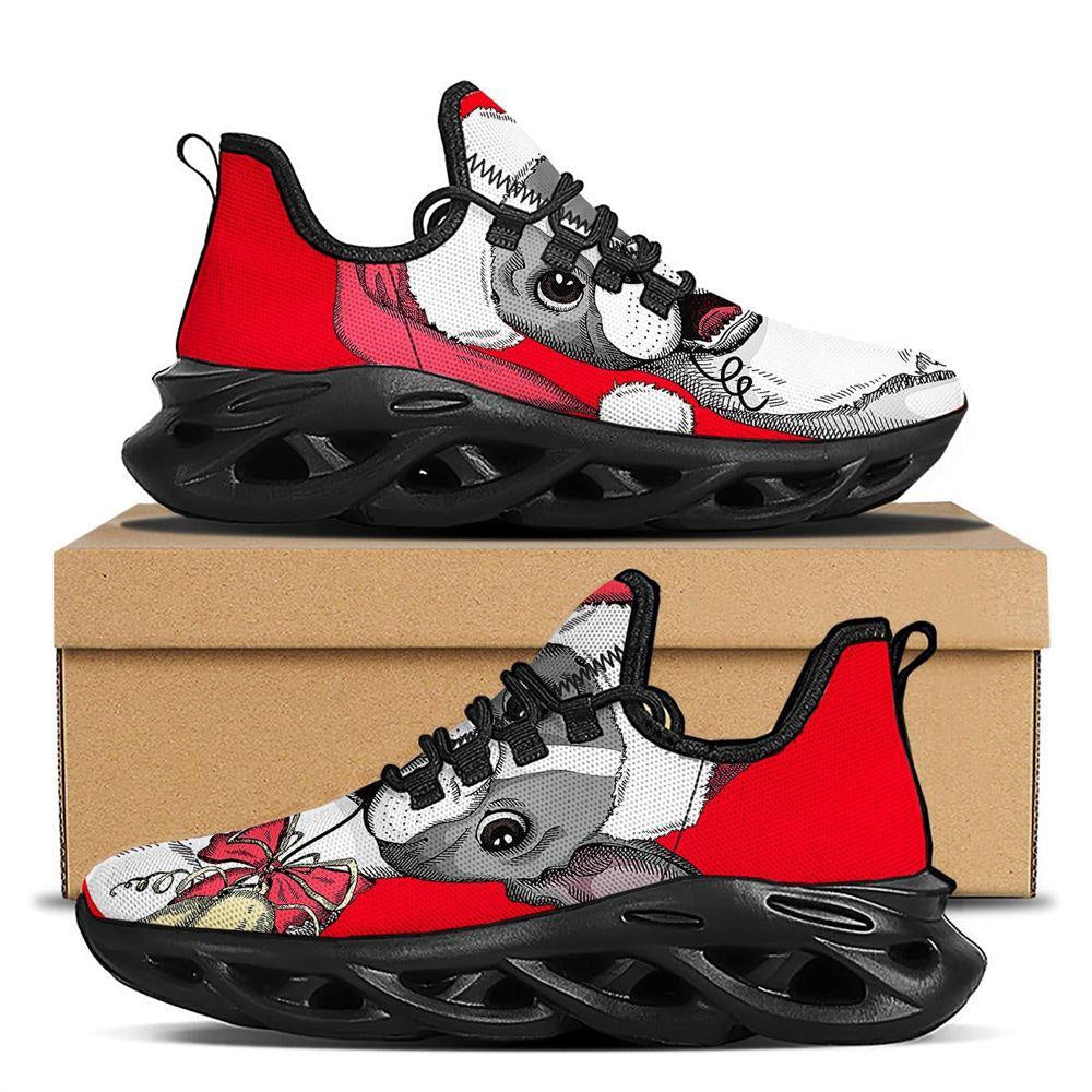 Santa Christmas French Bulldog Print Black Max Soul Shoes, Christmas Sneakers, Christmas Shoes, Christmas Clunky Sneaker