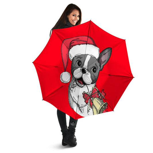 Santa Christmas French Bulldog Print Umbrella, Christmas Umbrella, Xmas Umbrella