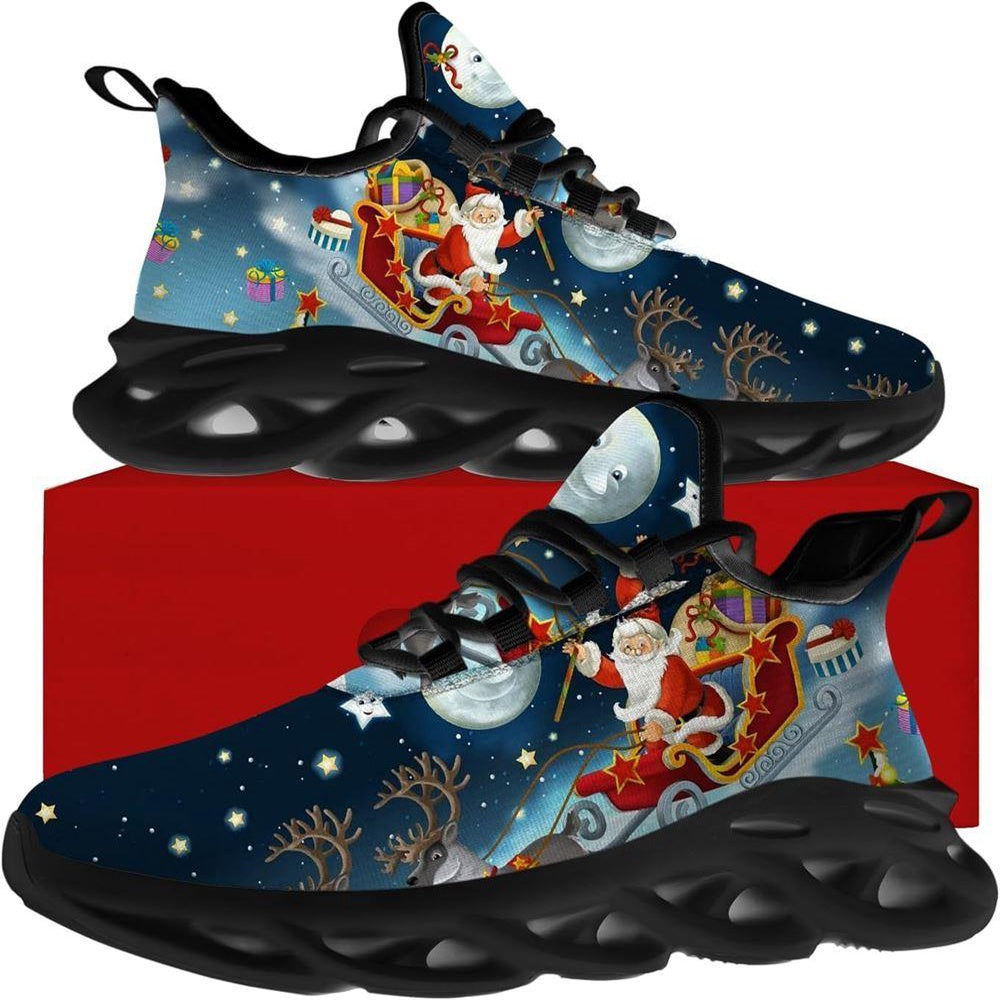 Santa Claus And His Reindeer On Christmas Night Max Soul Shoes, Christmas Sneakers, Christmas Shoes, Christmas Clunky Sneaker