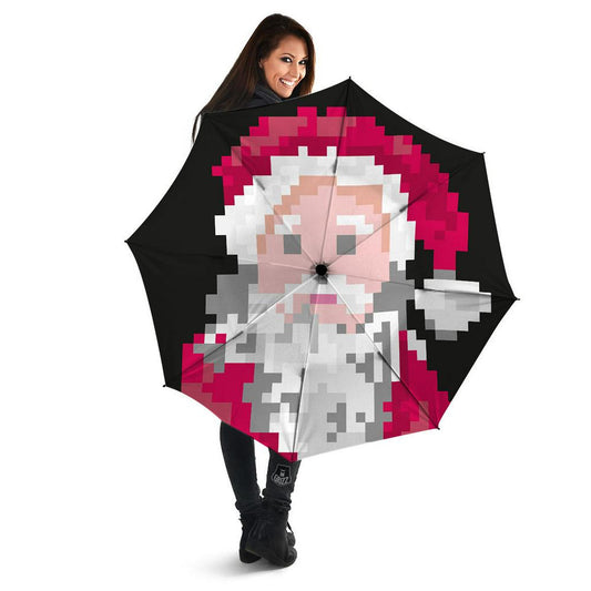 Santa Claus Christmas Pixel Print Umbrella, Christmas Umbrella, Xmas Umbrella