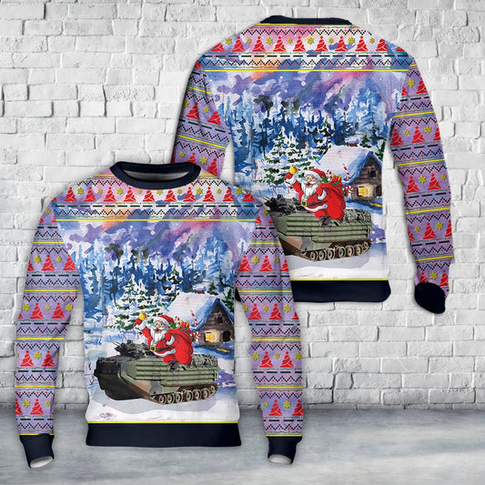 Santa Claus U.S. Marine Corps Assault Amphibious Vehicle AAV Christmas Sweater, Christmas Ugly Sweater, Sweater Xmas, Ugly Sweater