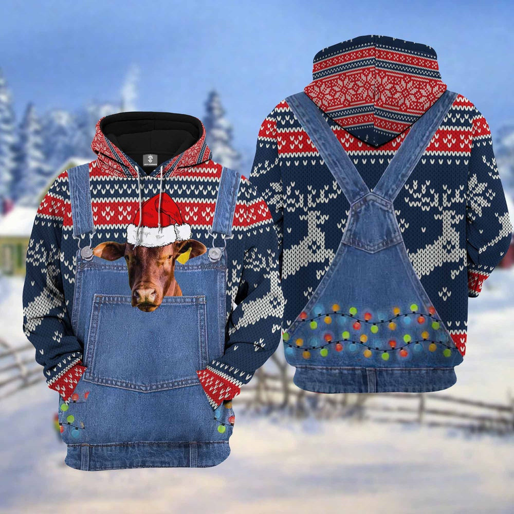 Santa Gertrud Cattle Christmas Knitting Hoodie Pattern 3D, Farmer Hoodie, Farm Themed Shirts, Farm Tee Shirts