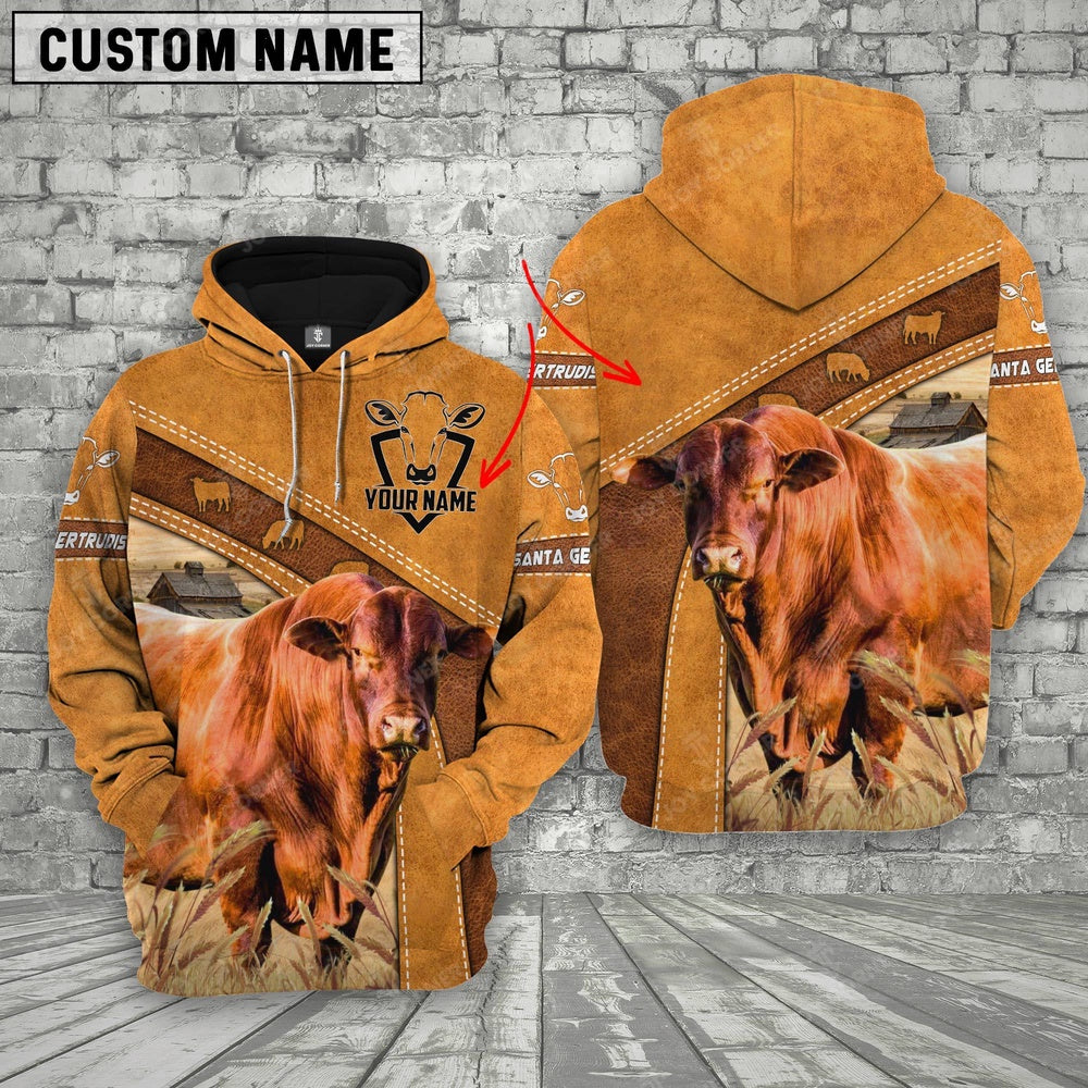 Santa Gertrudis Custom Name Printed Cattle 3D Hoodie, Farmer Hoodie, Custom Farm Shirts, Farmer T Shirt