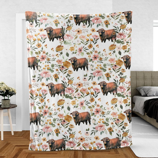 Santa Gertrudis Floral Pattern Blanket, Farm Blanket, Farm Animal Blanket