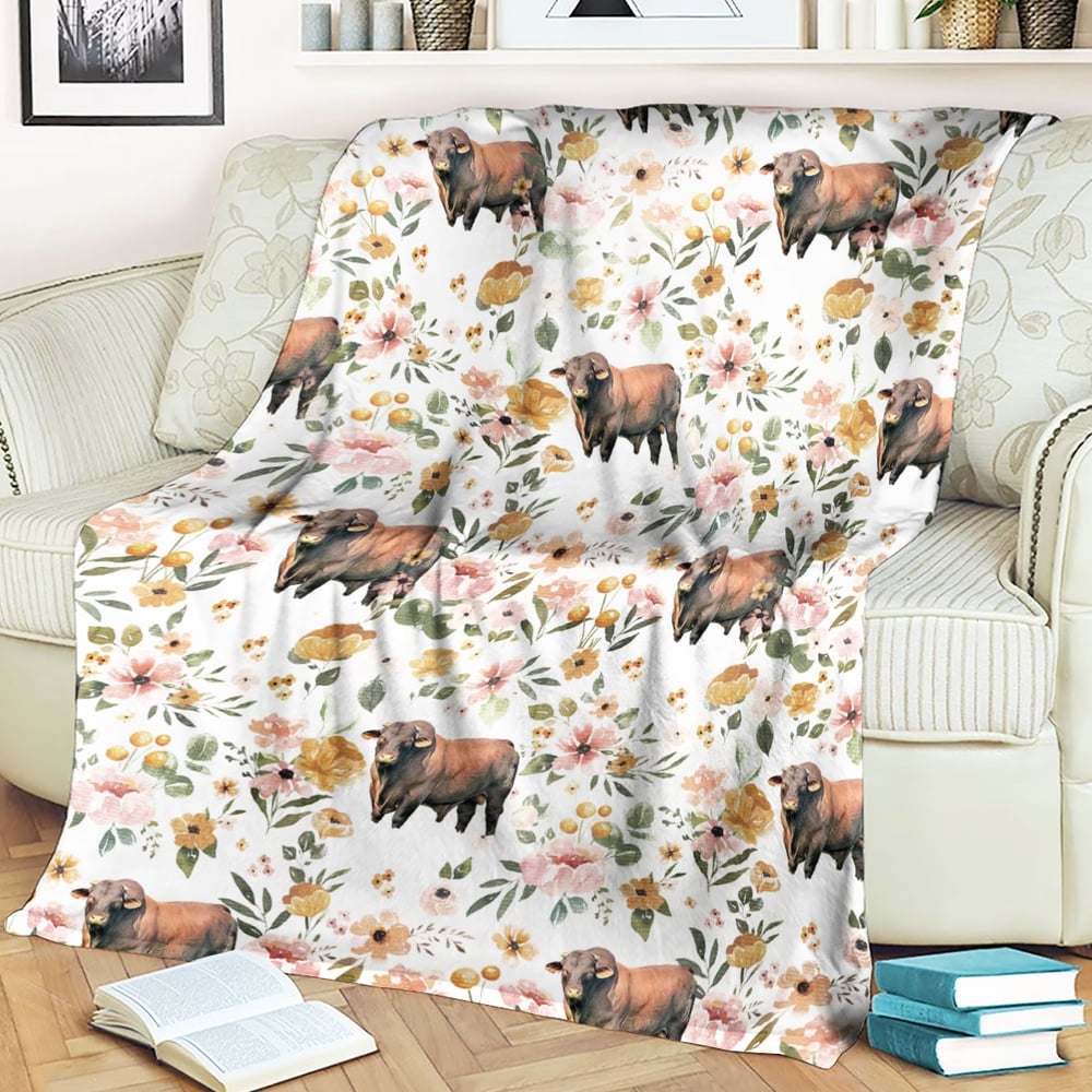 Santa Gertrudis Floral Pattern Blanket, Farm Blanket, Farm Animal Blanket