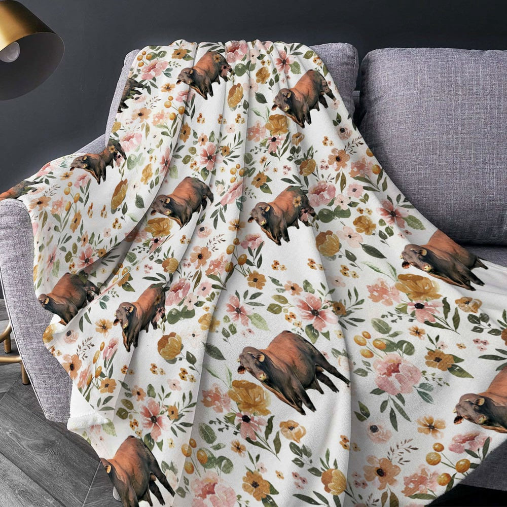 Santa Gertrudis Floral Pattern Blanket, Farm Blanket, Farm Animal Blanket