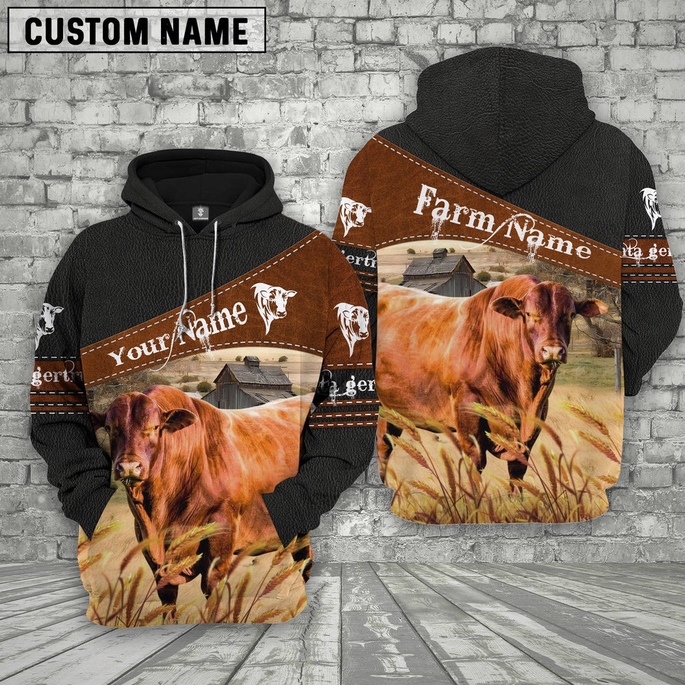 Santa Gertrudis On Farm Custom Name Printed 3D Black Hoodie, Farmer Hoodie, Custom Farm Shirts, Farmer T Shirt