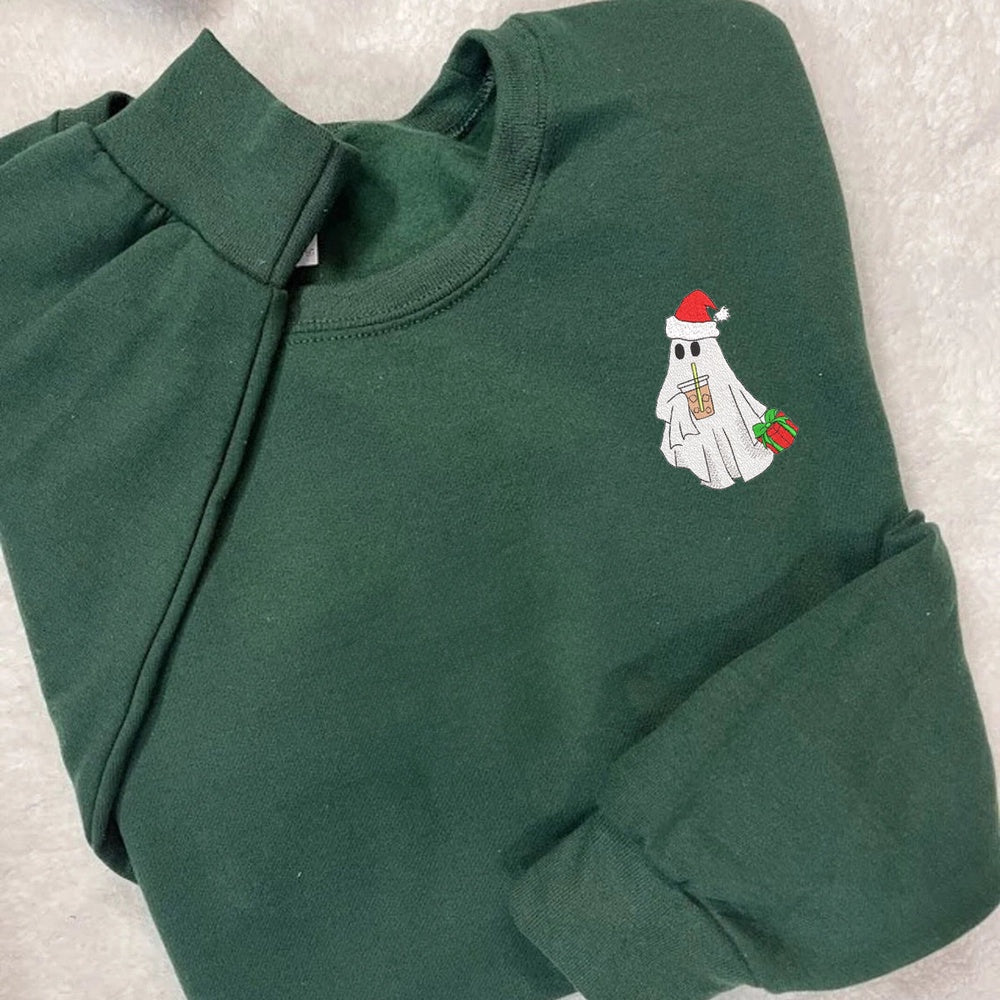 Santa Ghost Christmas Sweatshirt Embroidered Christmas Sweatshirt, Christmas Embroidered, Christmas Gifts