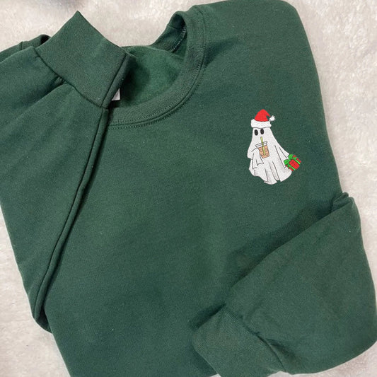 Santa Ghost Christmas Sweatshirt Embroidered Christmas Sweatshirt, Christmas Embroidered, Christmas Gifts