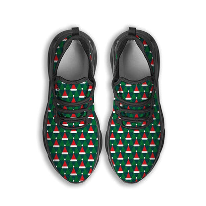 Santa Hats Christmas Print Pattern Black Max Soul Shoes, Christmas Sneakers, Christmas Shoes, Christmas Clunky Sneaker