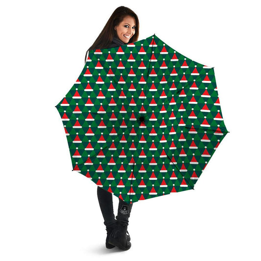 Santa Hats Christmas Print Pattern Umbrella, Christmas Umbrella, Xmas Umbrella