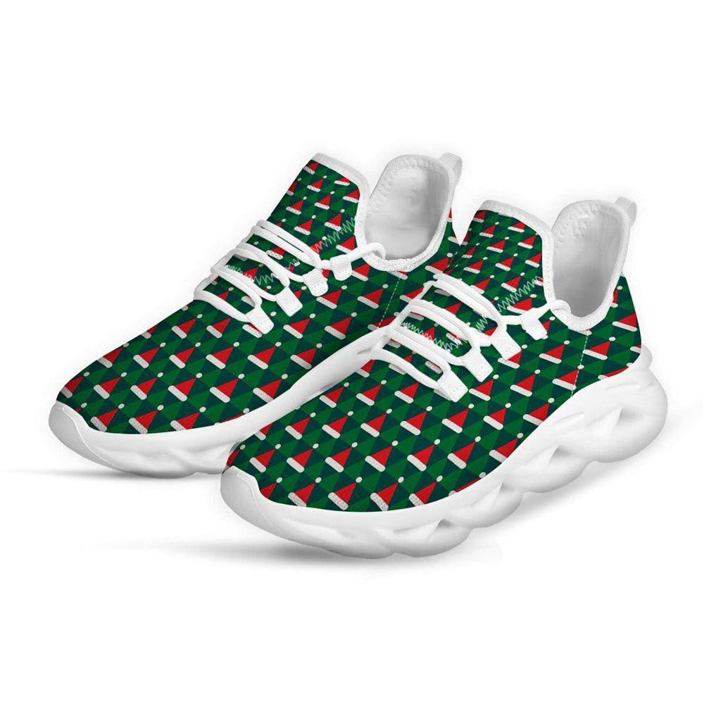 Santa Hats Christmas Print Pattern White Max Soul Shoes, Christmas Sneakers, Christmas Shoes, Christmas Clunky Sneaker