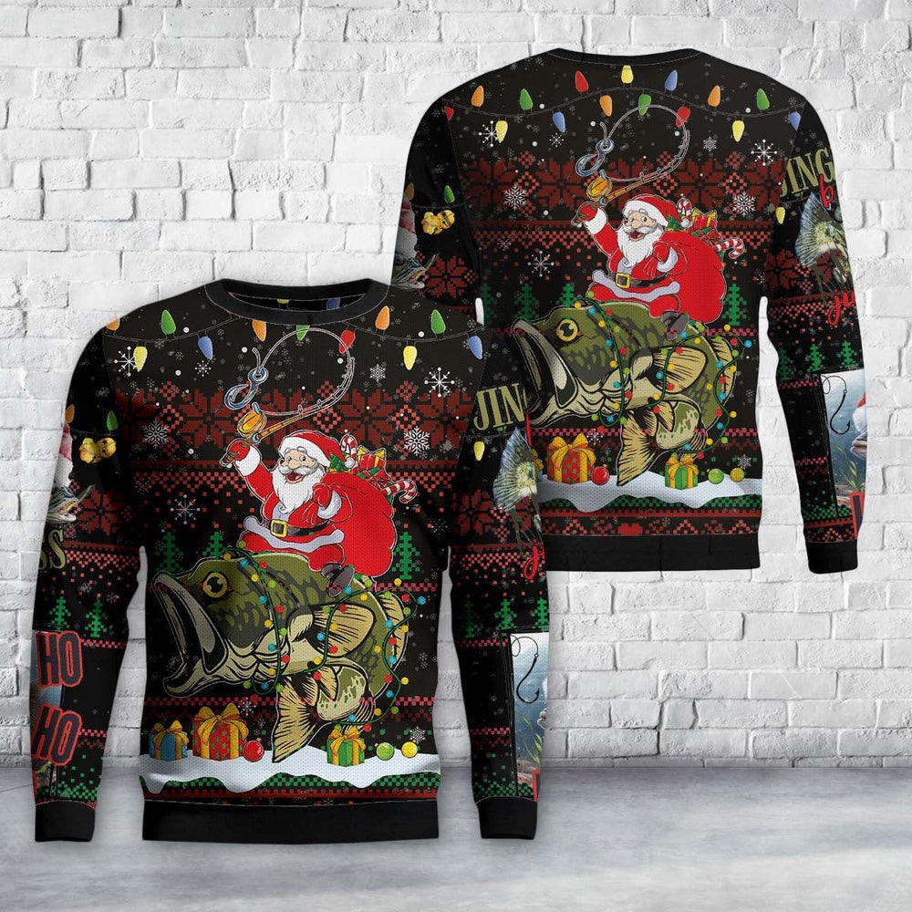 Santa Riding Bass Fish Ugly Christmas Sweater, Christmas Ugly Sweater, Sweater Xmas, Ugly Sweater