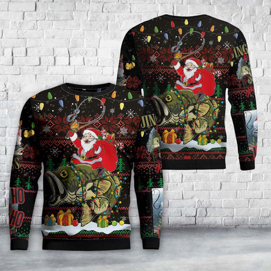 Santa Riding Bass Fish Ugly Christmas Sweater, Christmas Ugly Sweater, Sweater Xmas, Ugly Sweater