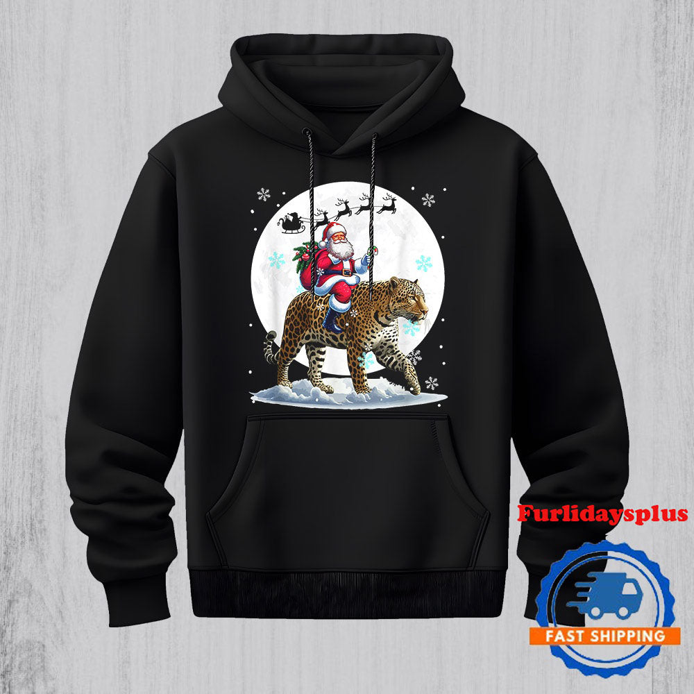 Santa Riding Leopard Christmas Animal Costume Kids Toddler Hoodie, Christmas T Shirt, Christmas Sweatshirt