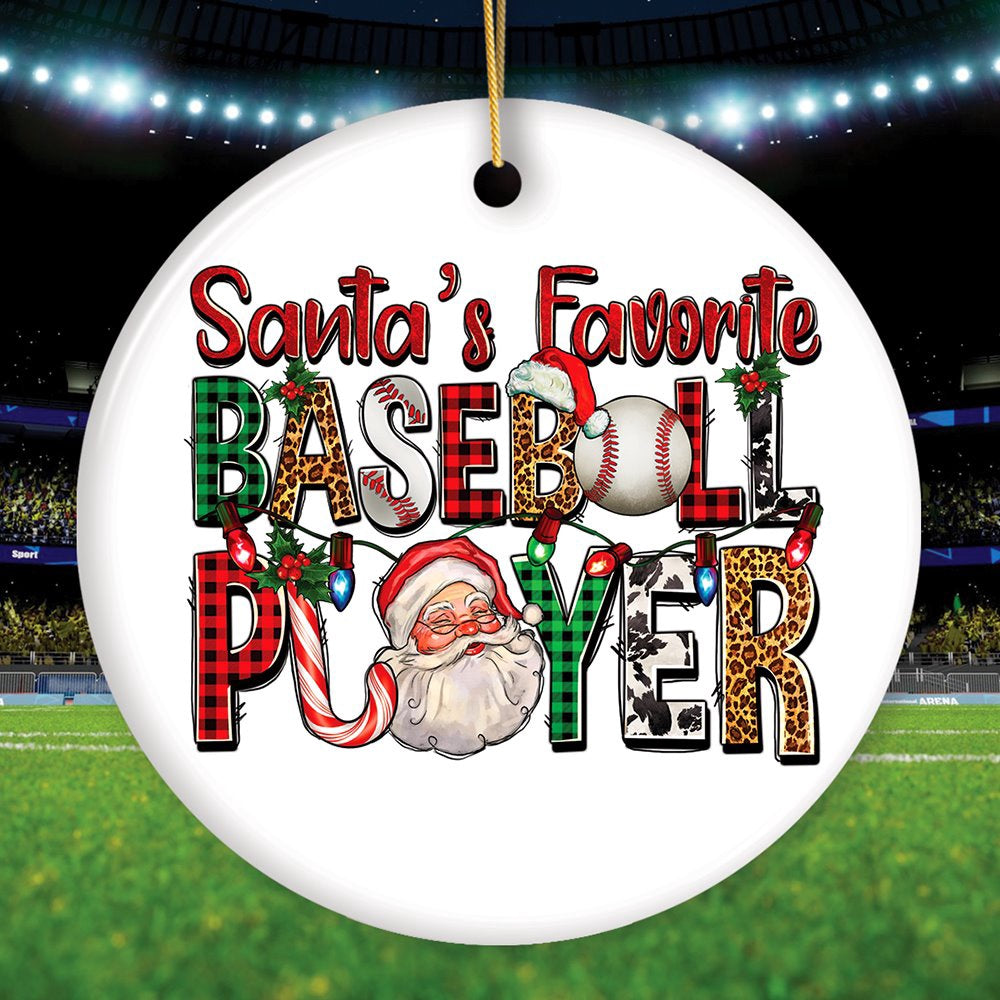 Santa's Favorite Baseball Player Plaid Christmas Theme Ornament, Christmas Ornament