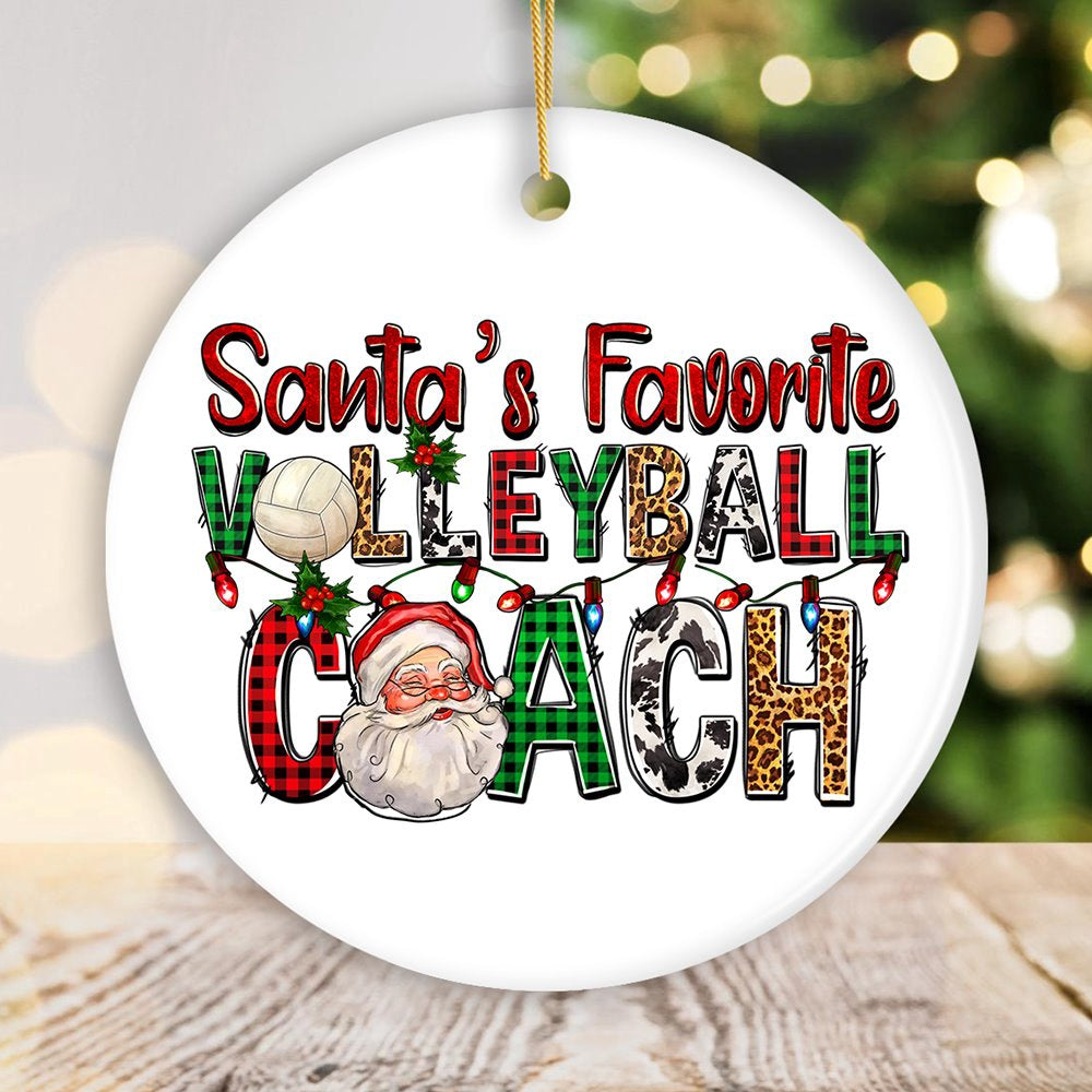 Santa’s Favorite Volleyball Coach Plaid Christmas Ornament, Christmas Ornament