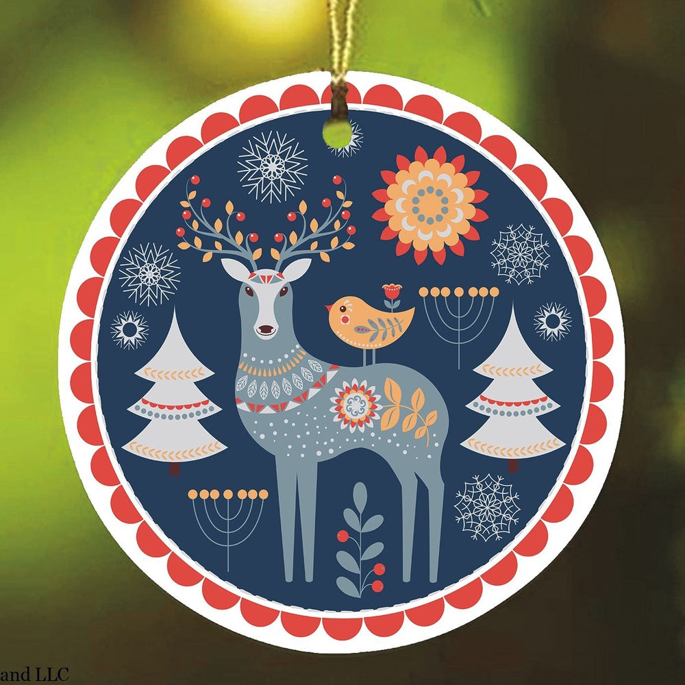 Scandinavian Folk Deer Christmas Ornament, Ethnic Boho Tree Gift, Christmas Ornament