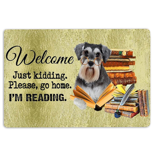Schnauzer Welcome Doormat, Schnauzer Dog And Book Please Go Home I'm Reading Welcome Doormat, Pets Home Decor Door Mat