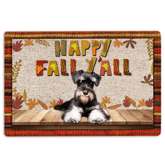 Schnauzer Welcome Doormat, Schnauzer Dog Happy Fall Y'all Pumpkin Spice Maple Leaf Welcome Doormat, Pets Home Decor Door Mat