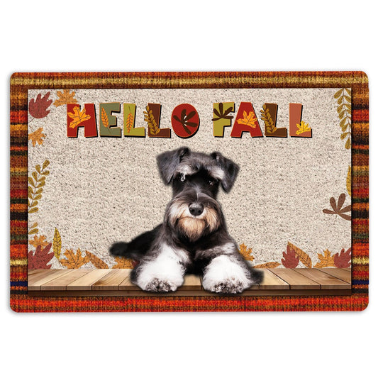 Schnauzer Welcome Doormat, Schnauzer Dog Hello Fall Pumpkin Spice Maple Leaf Autumn Welcome Doormat, Pets Home Decor Door Mat