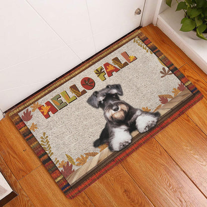 Schnauzer Welcome Doormat, Schnauzer Dog Hello Fall Pumpkin Spice Maple Leaf Autumn Welcome Doormat, Pets Home Decor Door Mat