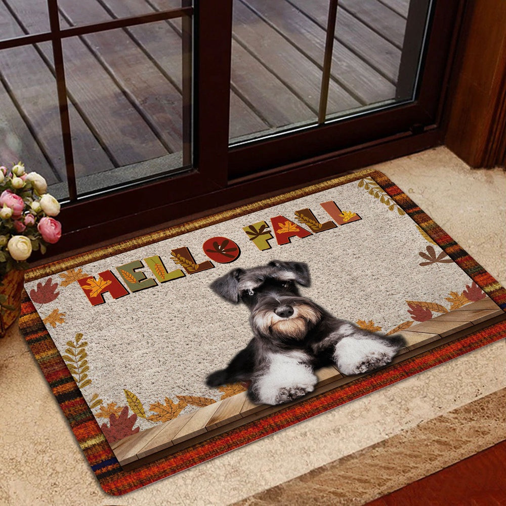 Schnauzer Welcome Doormat, Schnauzer Dog Hello Fall Pumpkin Spice Maple Leaf Autumn Welcome Doormat, Pets Home Decor Door Mat