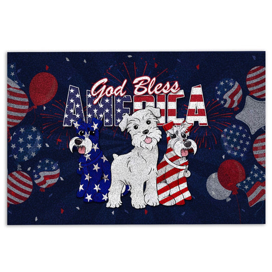 Schnauzer Welcome Doormat, Schnauzer God Bless America Patriotic 4th of July Independence Welcome Doormat, Pets Home Decor Door Mat