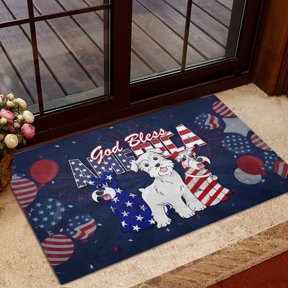 Schnauzer Welcome Doormat, Schnauzer God Bless America Patriotic 4th of July Independence Welcome Doormat, Pets Home Decor Door Mat