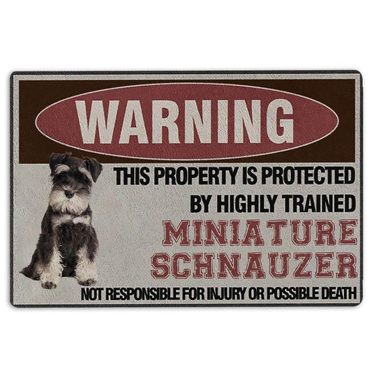 Schnauzer Welcome Doormat, Warning This Property is Protected by Highly Trained Schnauzer Welcome Doormat, Pets Home Decor Door Mat