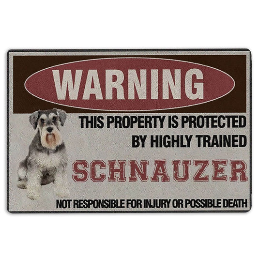 Schnauzer Welcome Doormat, Warning This Property is Protected by a Highly Trained Schnauzer Welcome Doormat, Pets Home Decor Door Mat