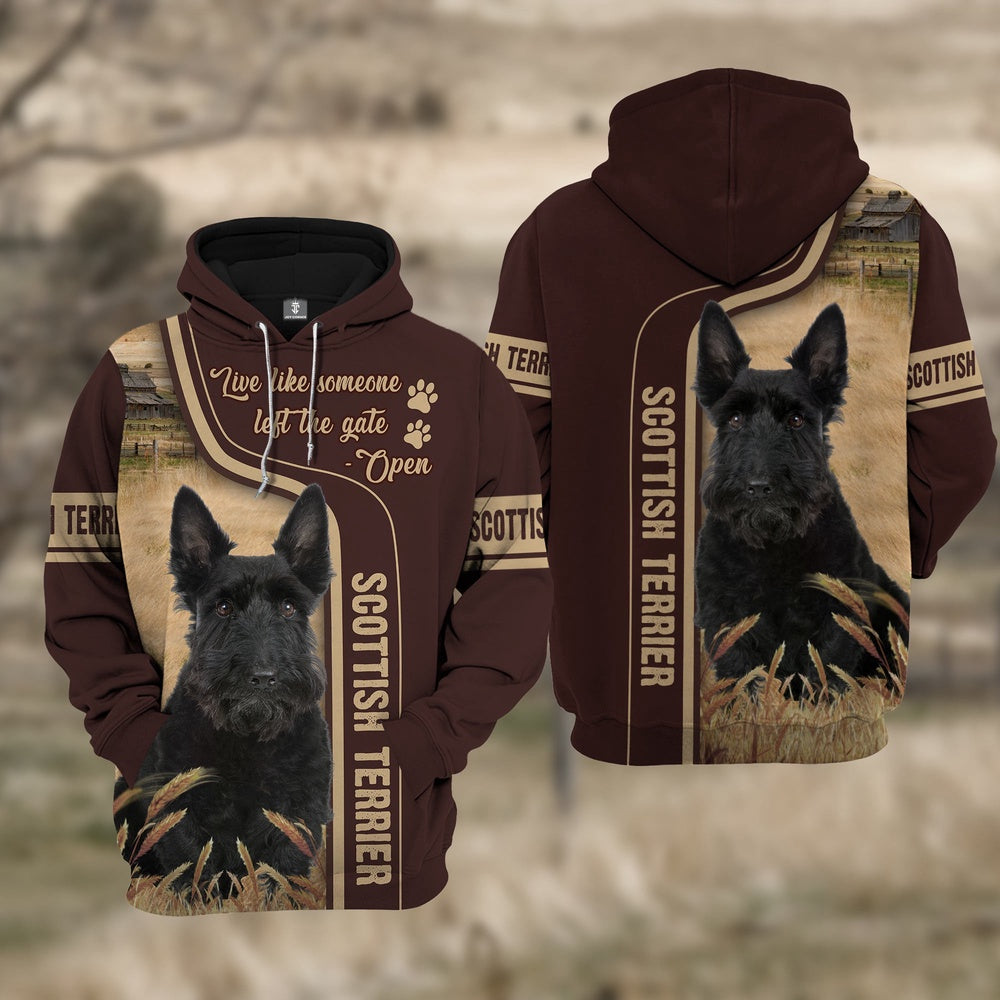 Scottish Terrier Cattle All Over Printed Hoodie, Farmer Hoodie, Farm Themed Shirts, Farm Tee Shirts